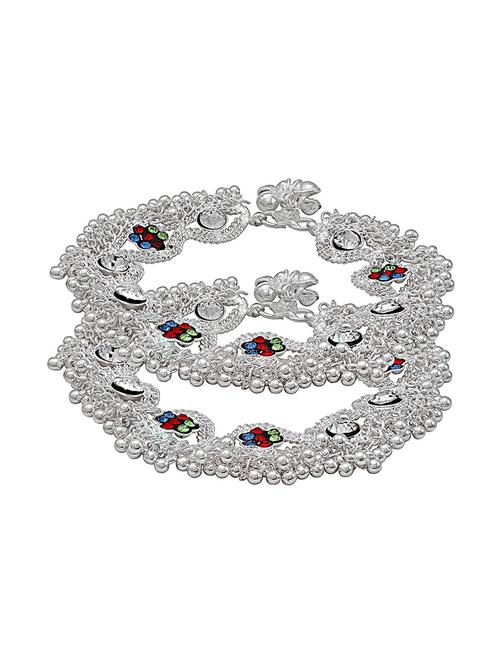 silver plated multi color stoned anklet  - 18534012 - Very Small Image - 1