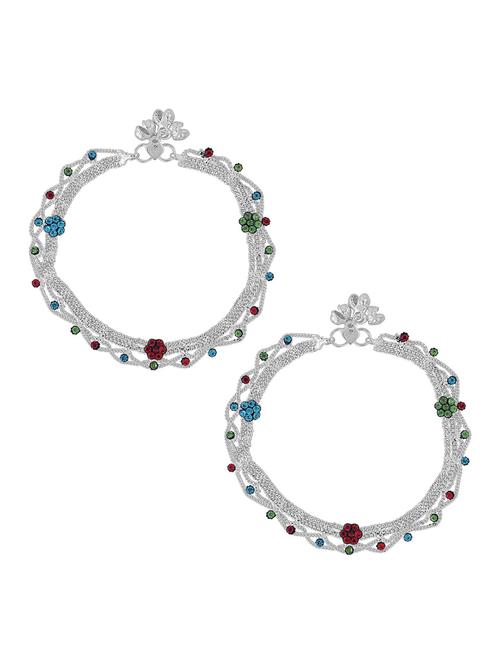 silver plated multi color stoned anklet  - 18534105 - Very Small Image - 1