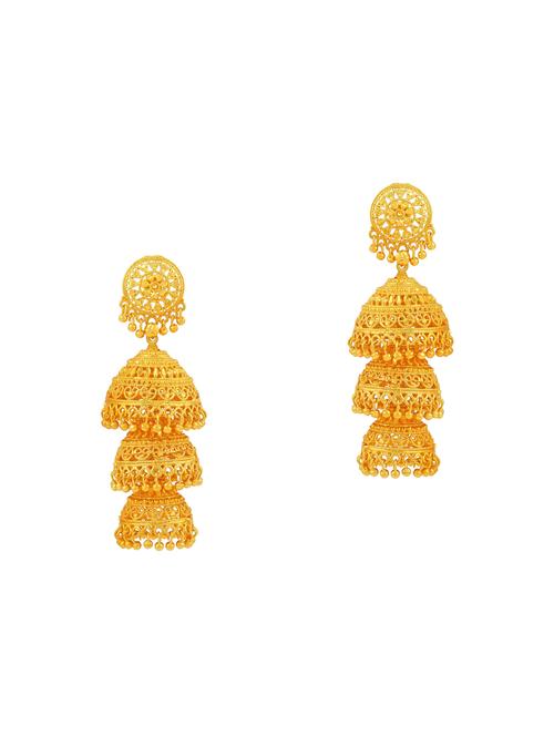 women golden jhumka earrings - 18534395 - Very Small Image - 1