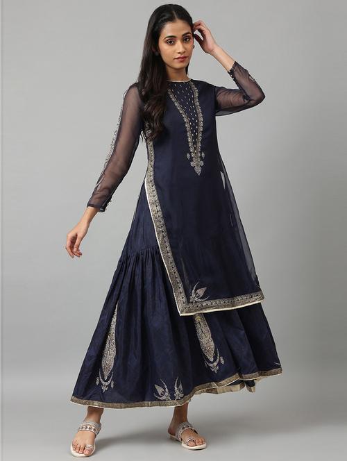 navy blue embroidered ethnic dress - 18535681 - Very Small Image - 1