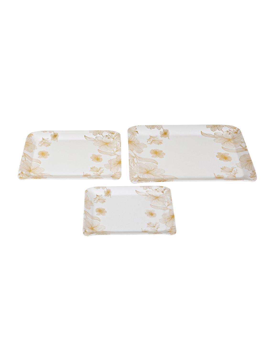 cdi set of 3 white & yellow printed melamine tray set - 18538326 - Zoom Image - 2