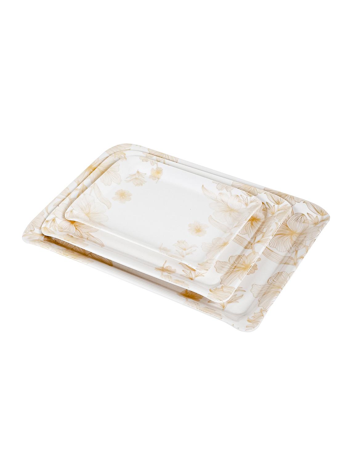 cdi set of 3 white & yellow printed melamine tray set - 18538326 - Standard Image - 3