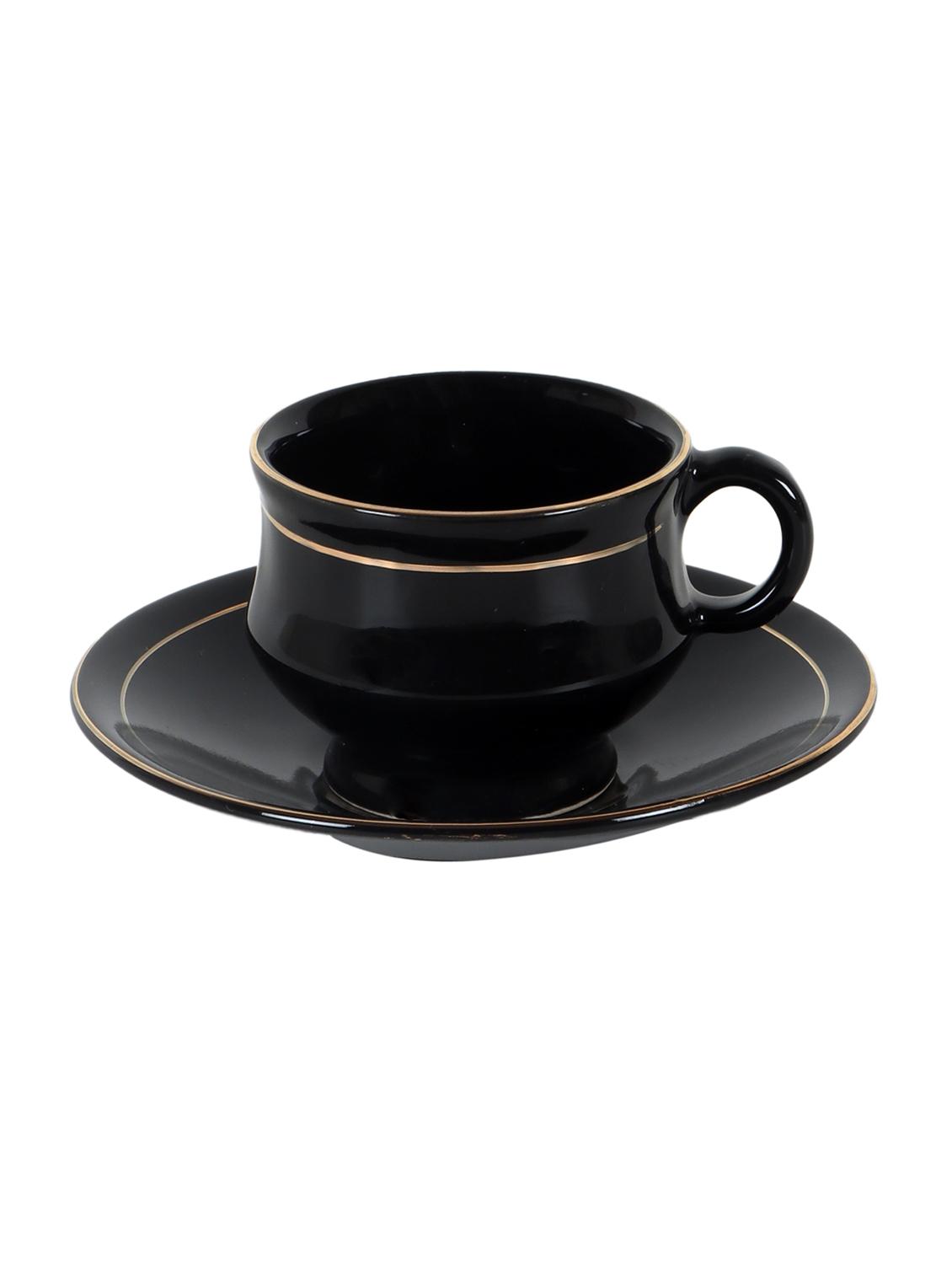 cdi 12 pieces black & gold-toned solid ceramic glossy cups and saucers set - 18538357 - Zoom Image - 3