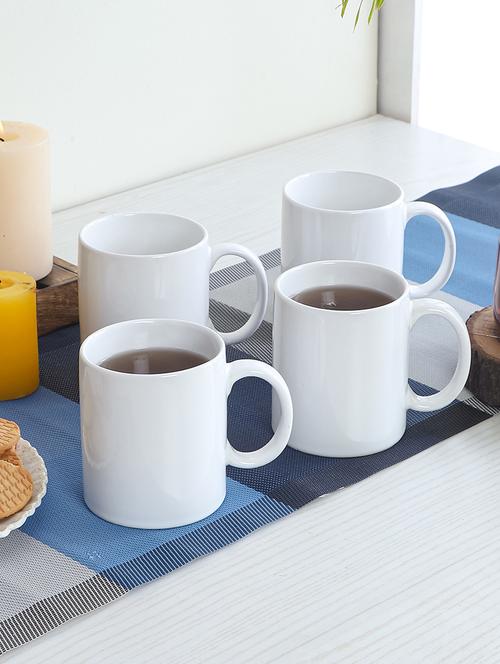 cdi white set of 4 solid ceramic cups with wooden tray - 18538370 - Very Small Image - 1