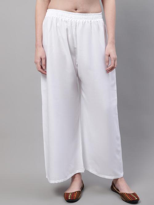 white solid relaxed fit flared palazzo - 18539450 - Very Small Image - 1