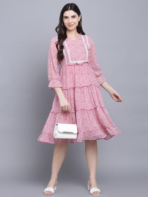 v neck printed fit & flare dress - 18539708 - Very Small Image - 1