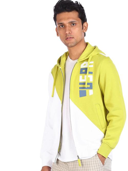 yellow color block hooded casual jacket - 18540509 - Very Small Image - 1