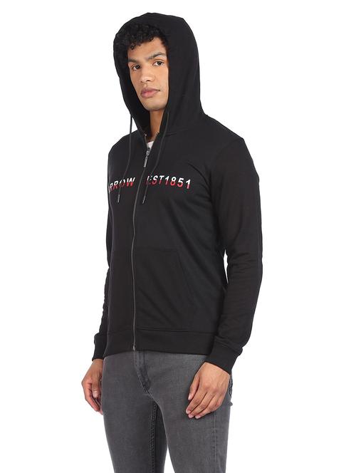 black chest print hooded casual jacket - 18540532 - Very Small Image - 1