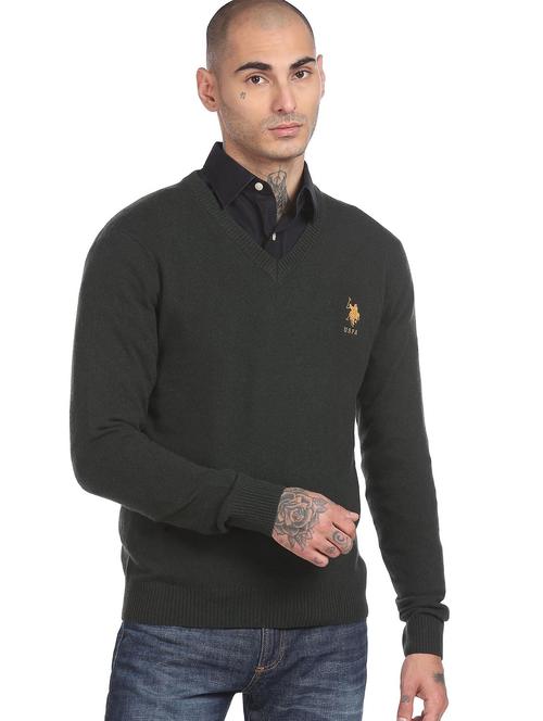 v neck solid wool cardigan - 18541864 - Very Small Image - 1