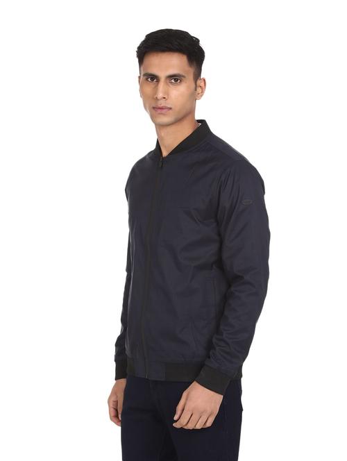 navy blue solid casual jacket - 18541976 - Very Small Image - 1