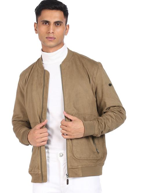 brown solid bomber jacket - 18541977 - Very Small Image - 1