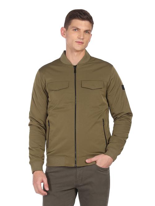 olive green solid casual jacket - 18542062 - Very Small Image - 1