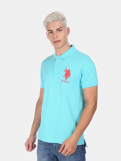 light blue solid polo t-shirt - 18542193 - Very Small Image - 1
