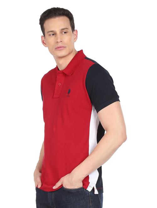 red color block polo t-shirt - 18542229 - Very Small Image - 1