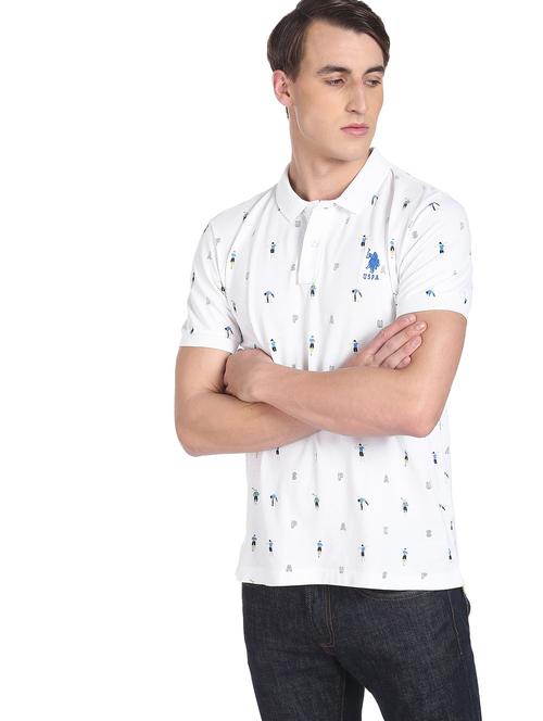 white printed polo t-shirt - 18542248 - Very Small Image - 1