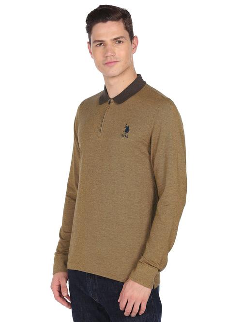 brown self design polo t-shirt - 18542256 - Very Small Image - 1