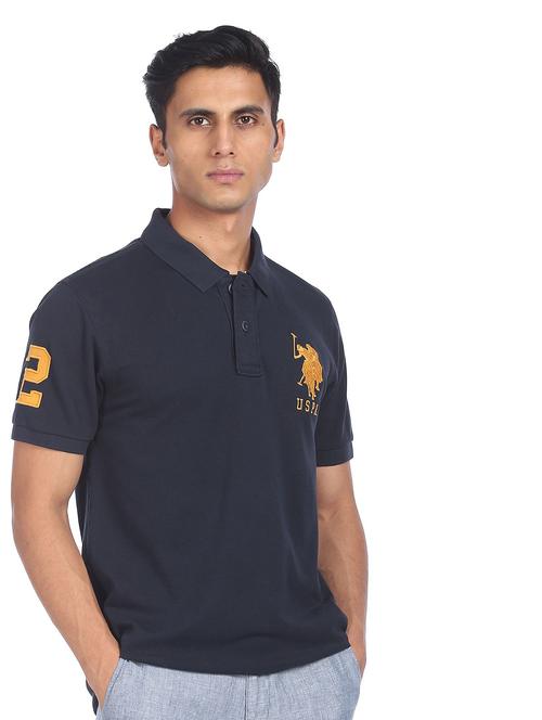 navy blue solid polo t-shirt - 18542289 - Very Small Image - 1