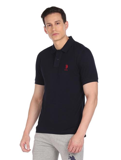 navy blue solid polo t-shirt - 18542298 - Very Small Image - 1