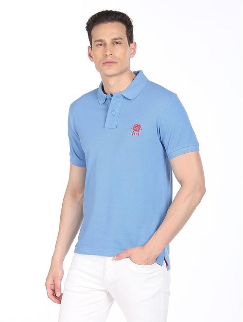 light blue solid polo t-shirt  - 18542322 - Very Small Image - 1