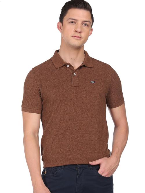 brown self design polo t-shirt - 18542591 - Very Small Image - 1