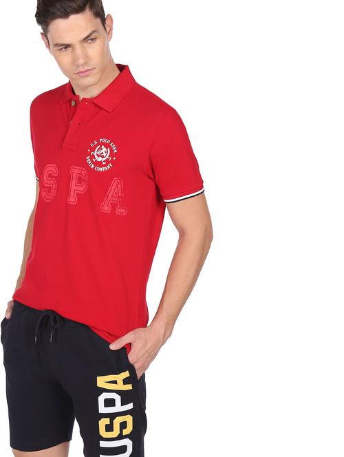 red printed polo t-shirt - 18542646 - Very Small Image - 1