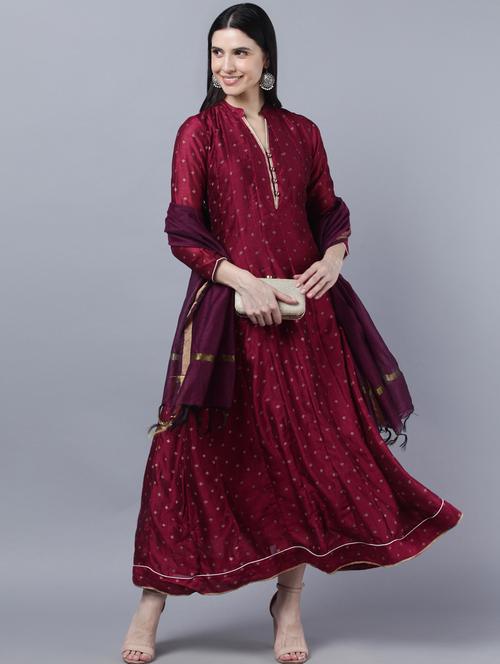 Gold Print Kalidar Kurta With Dupatta - 18542760 - Very Small Image - 1