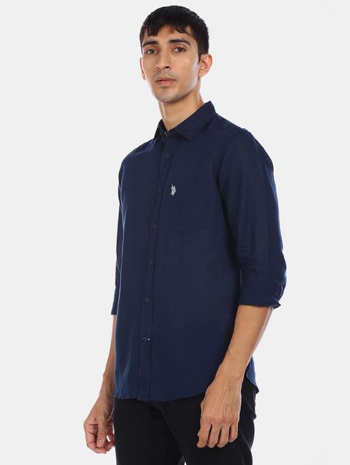 navy blue solid casual shirt - 18542807 - Very Small Image - 1