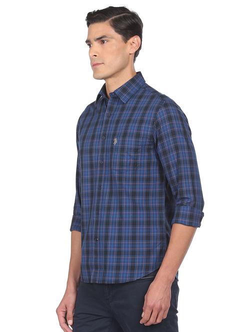 blue checkered casual shirt - 18542855 - Very Small Image - 1