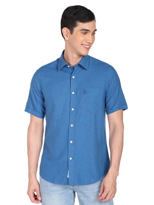 blue solid casual shirt - 18542886 - Very Small Image - 1