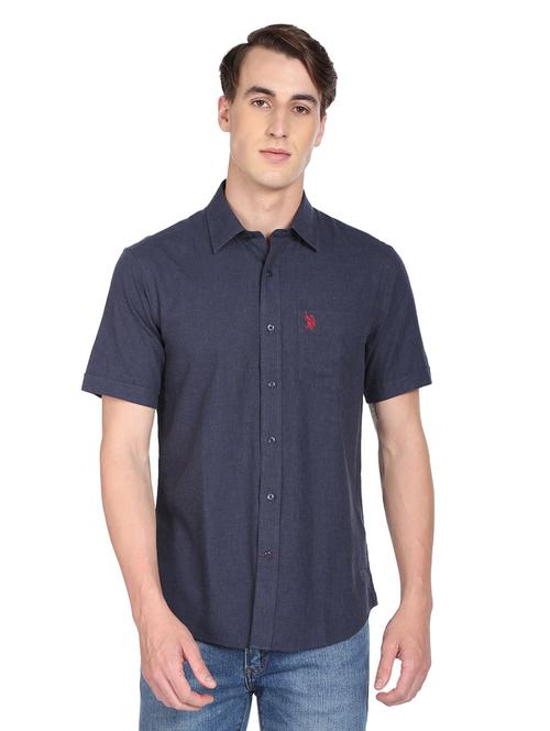 navy blue solid casual shirt - 18542907 - Very Small Image - 1