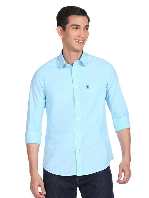 blue solid casual shirt - 18542908 - Very Small Image - 1