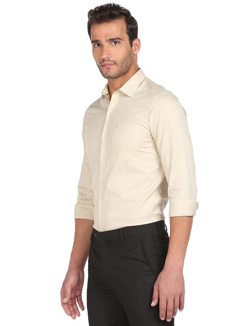 beige solid casual shirt - 18543190 - Very Small Image - 1