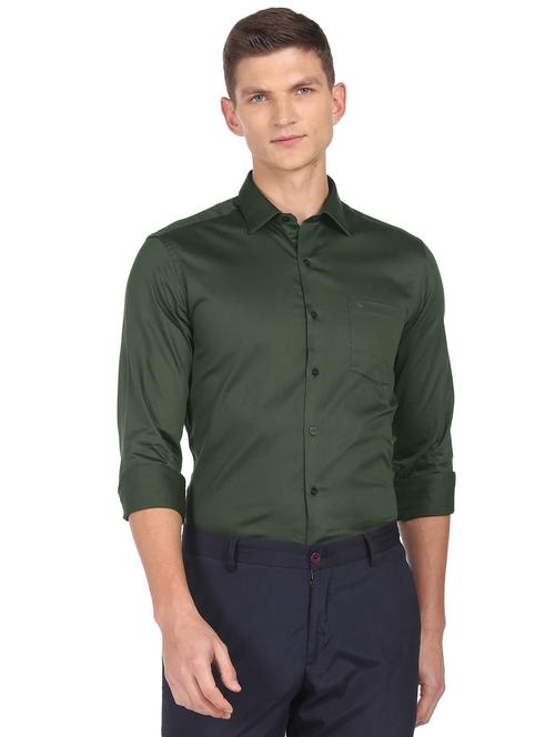 bottle green solid formal shirt - 18543410 - Very Small Image - 1