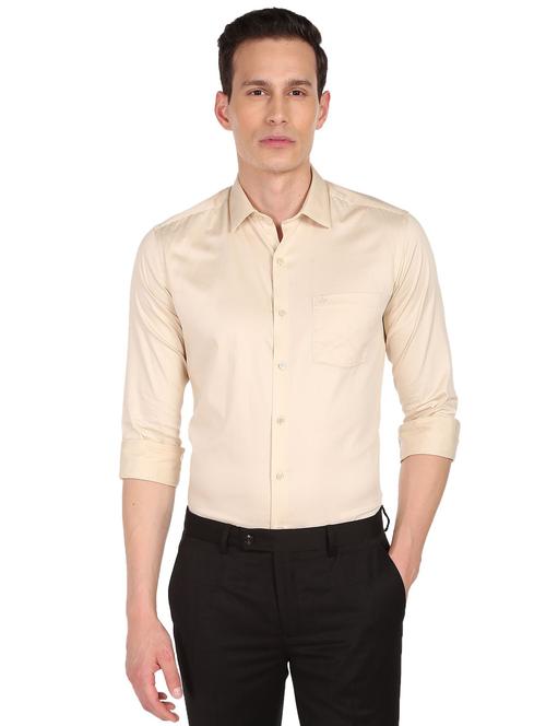 beige solid formal shirt - 18543415 - Very Small Image - 1