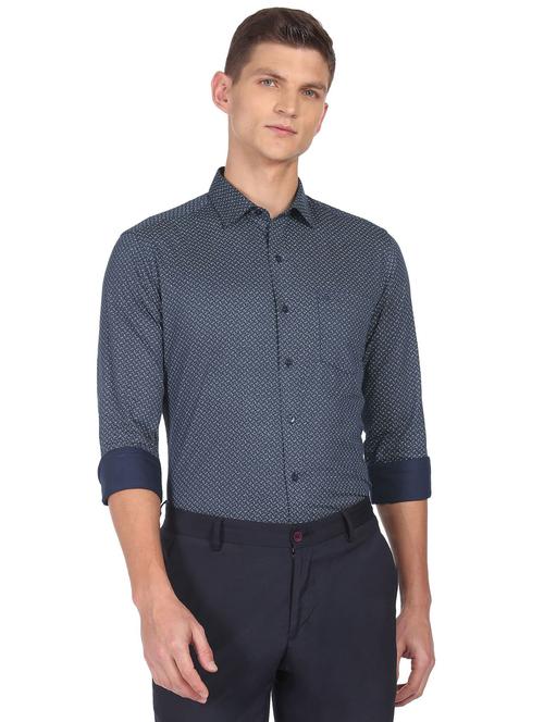 navy blue printed casual shirt - 18543448 - Very Small Image - 1