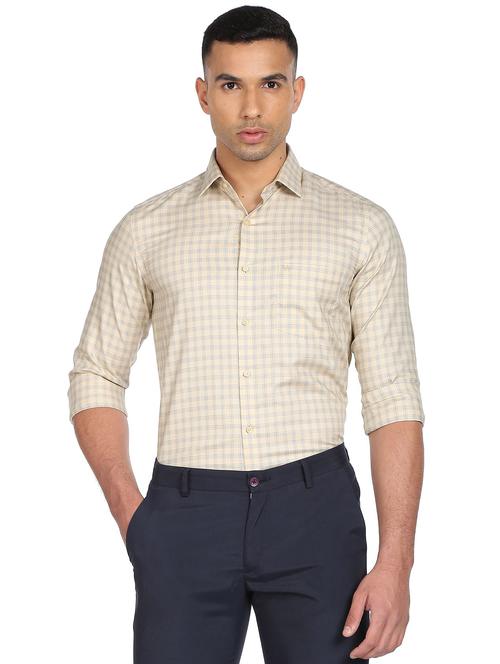 beige checkered casual shirt - 18543543 - Very Small Image - 1