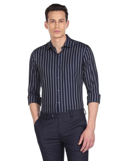 navy blue striped casual shirt - 18543587 - Very Small Image - 1