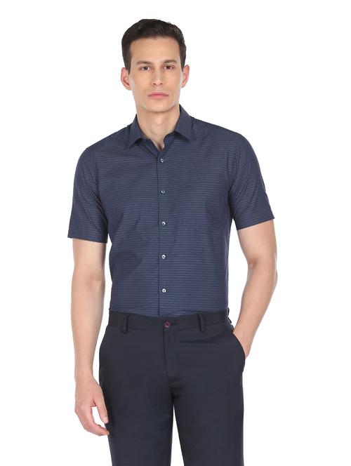 navy blue striped casual shirt - 18543646 - Very Small Image - 1