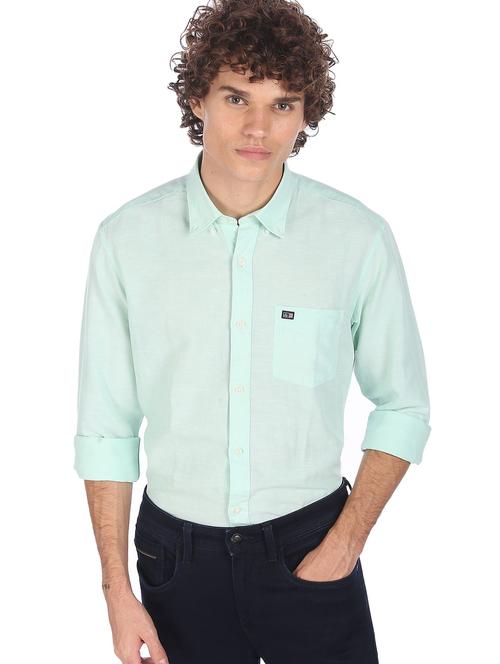 sea green solid casual shirt - 18543665 - Very Small Image - 1