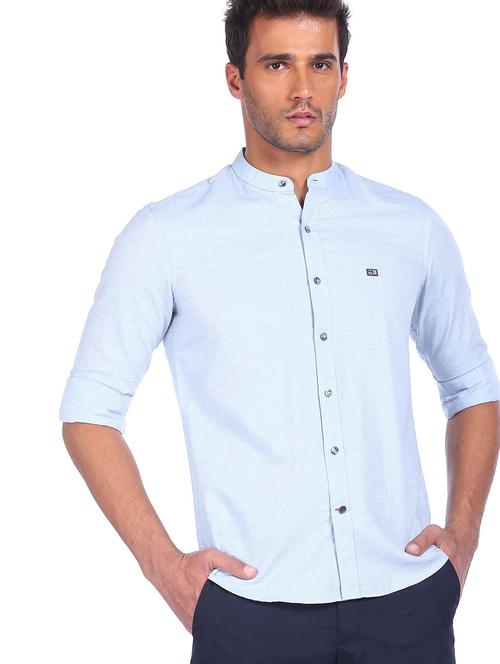 blue solid casual shirt - 18543675 - Very Small Image - 1