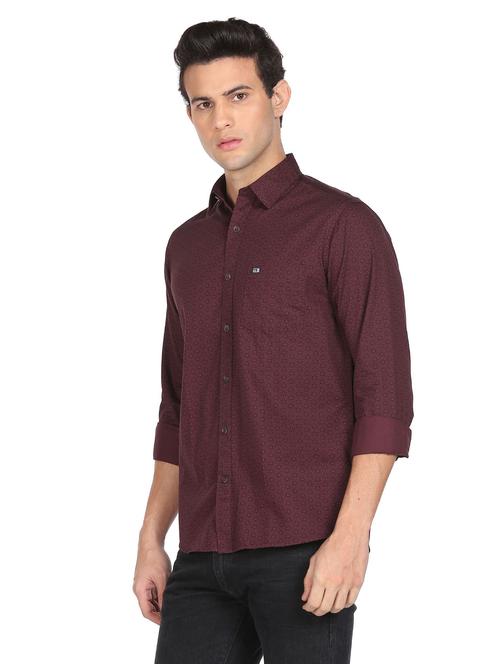 burgundy printed casual shirt - 18543794 - Very Small Image - 1