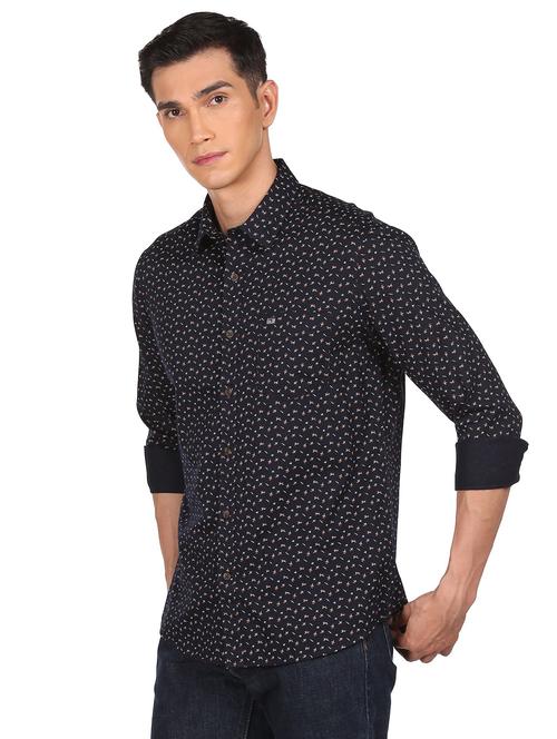 navy printed casual shirt - 18543801 - Very Small Image - 1