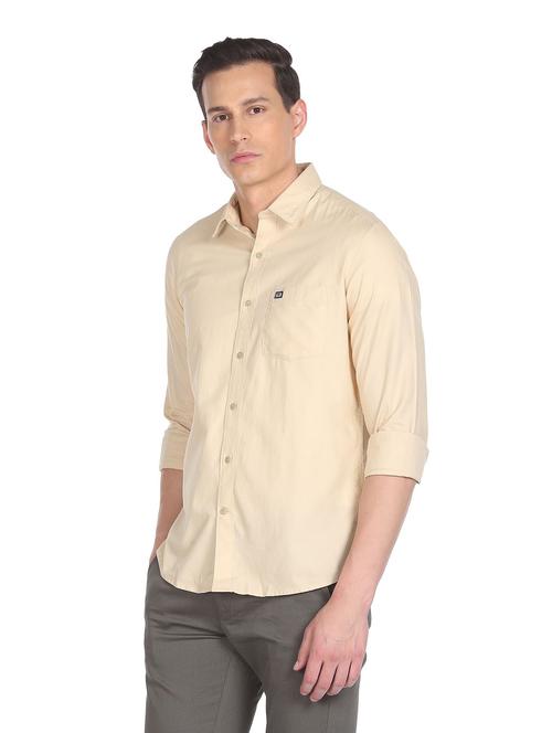 beige solid casual shirt - 18543968 - Very Small Image - 1
