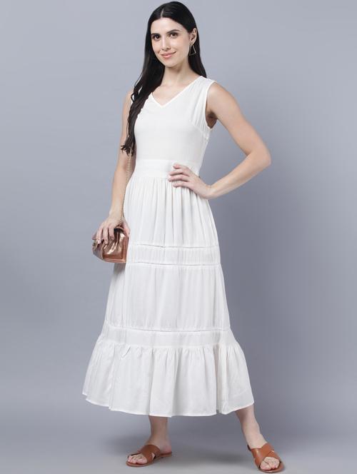 white solid fit & flare dress - 18545121 - Very Small Image - 1