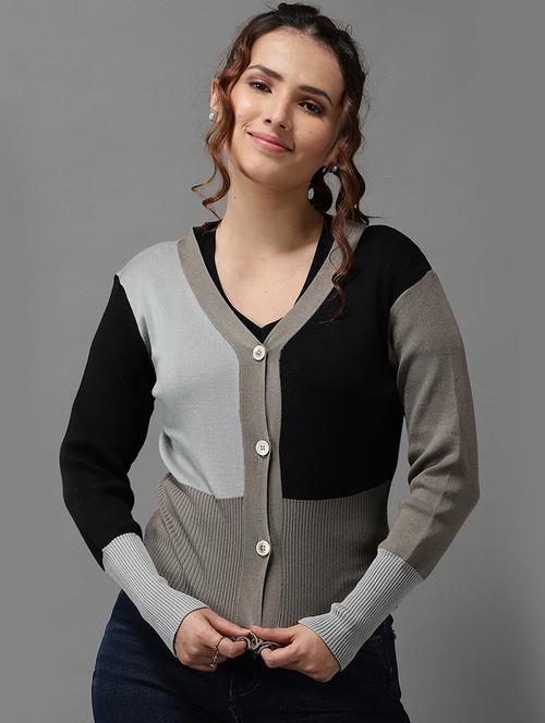 v-neck color block cardigan - 18545198 - Very Small Image - 1