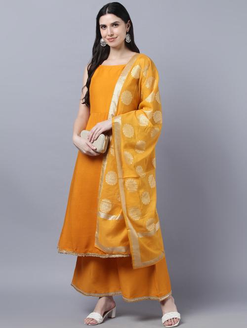solid kurta palazzo set with dupatta - 18545563 - Very Small Image - 1
