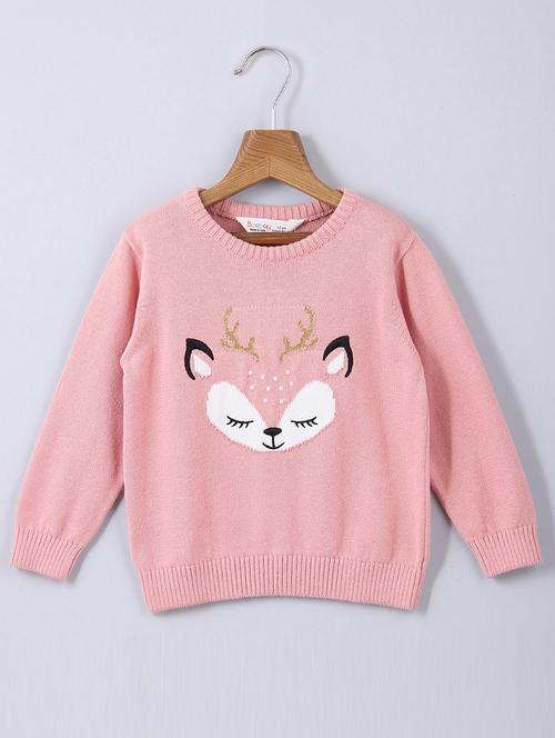 girls pink reindeer motif sweater - 18546785 - Very Small Image - 1
