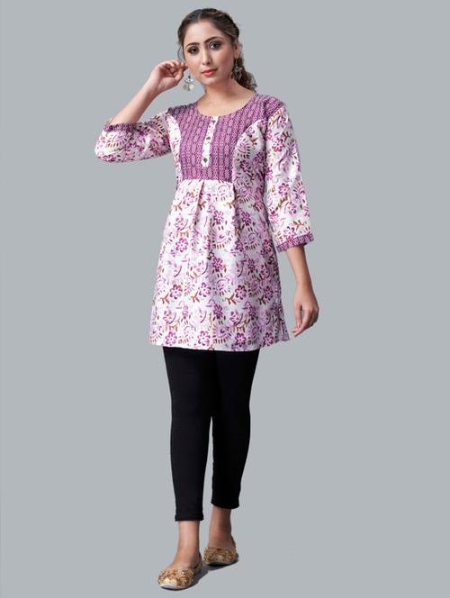 purple floral printed a-line tunic - 18547115 - Very Small Image - 1