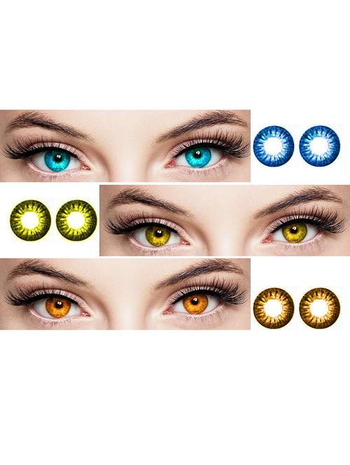 3 pair light blue-hazel-honey monthly colored 0 power contact lenses for eyes men and women with 1 contact lens case box - 18548522 - Very Small Image - 1