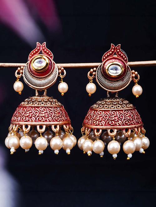 red dangler jhumki earring - 18551193 - Very Small Image - 1